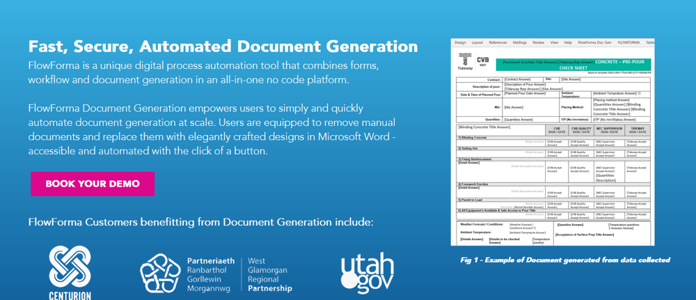 Screenshot of FlowForma’s automated document generation page