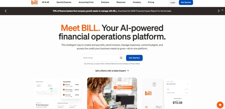 Screenshot of BILL’s homepage