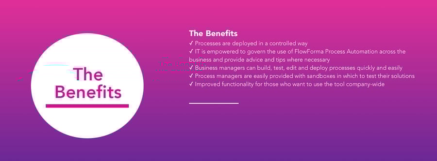 Screenshot explaining the benefits of FlowForma Governance
