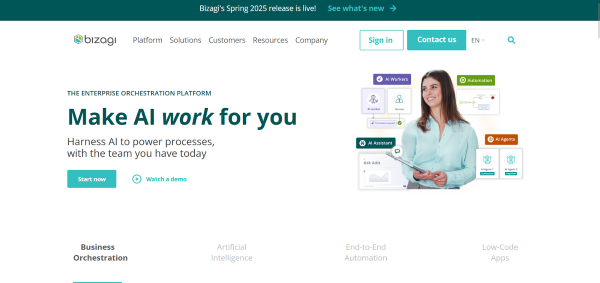Screenshot of Bizagi’s homepage