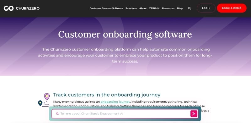 Screenshot of Churnzero’s customer onboarding platform
