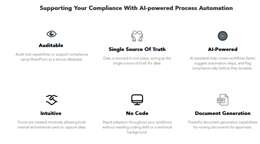 Screenshot of FlowForma’s compliance module: one of the major benefits of automation in education.