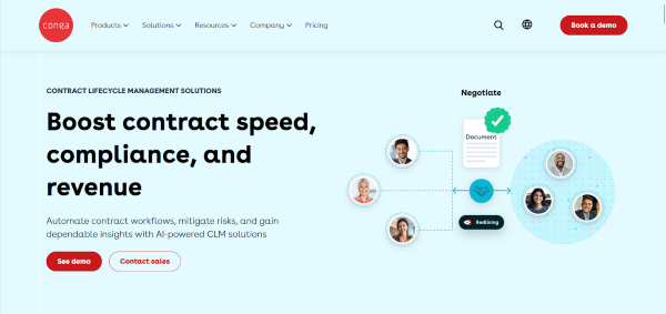 Screenshot of Conga’s contract lifecycle management page