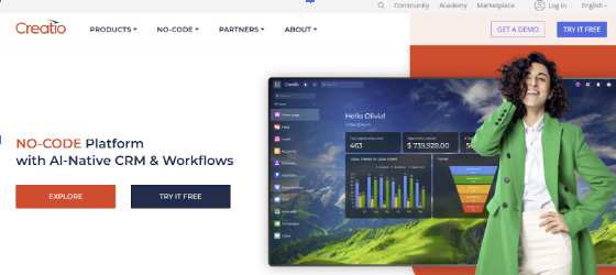 Screenshot of Creatio’s homepage