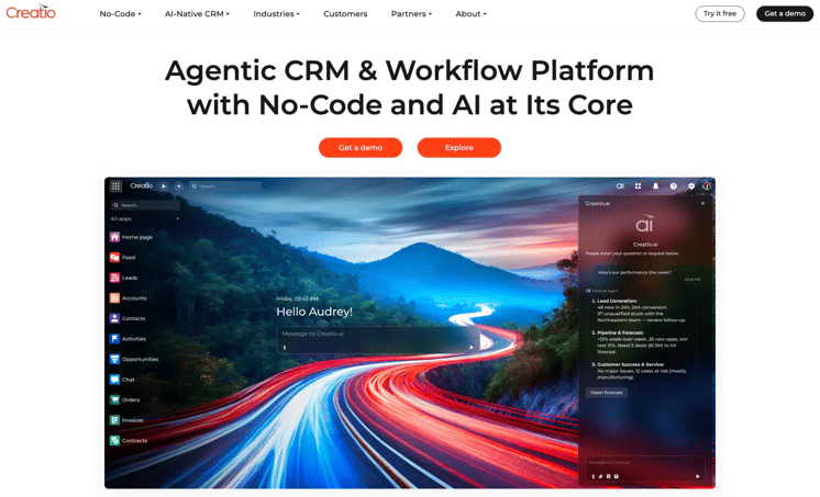 Screenshot of Creatio homepage