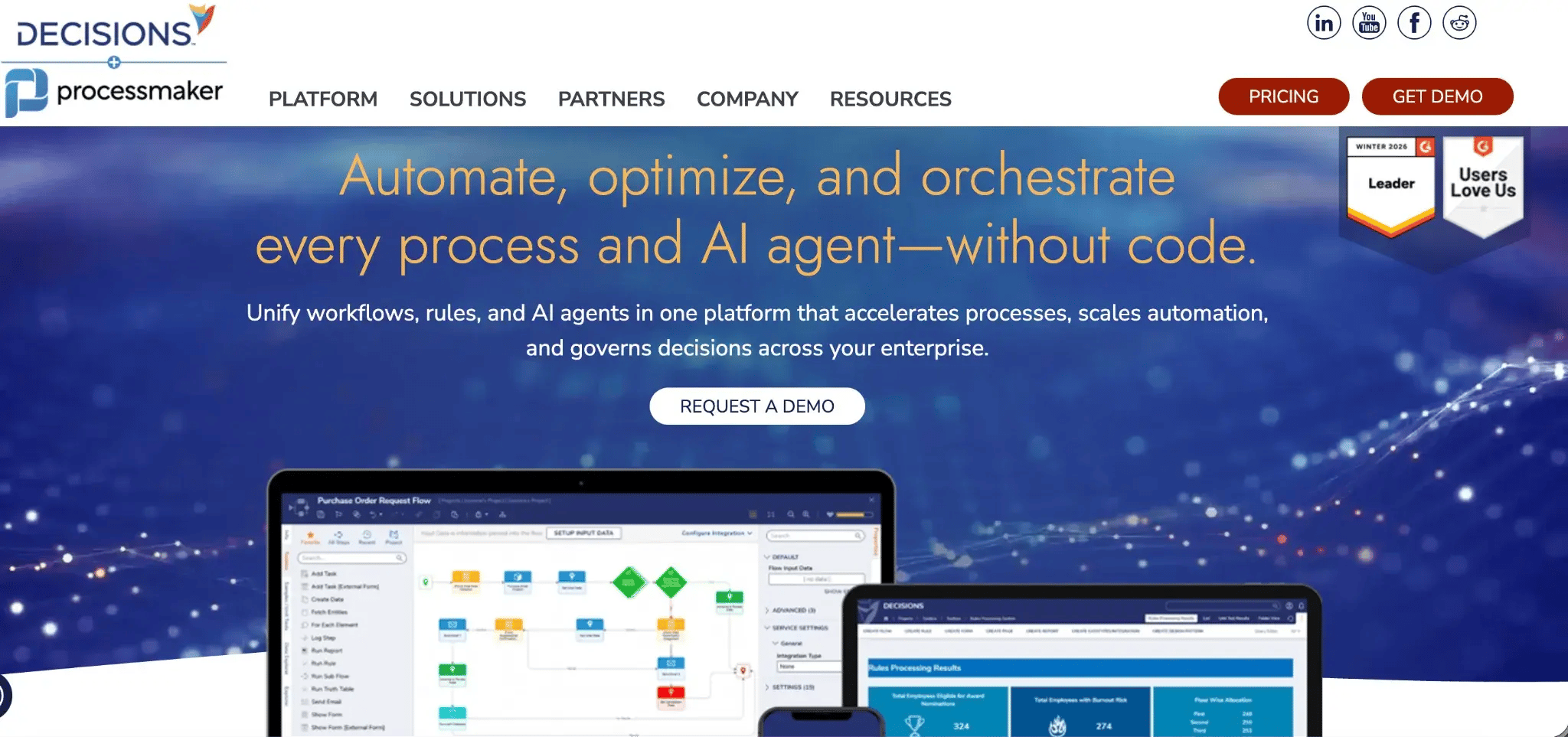 Screenshot of the Decisions home page