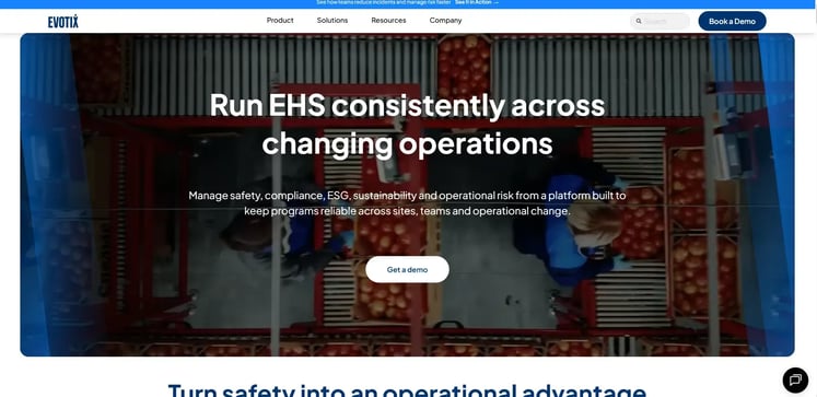 Screenshot of Evotix's homepage