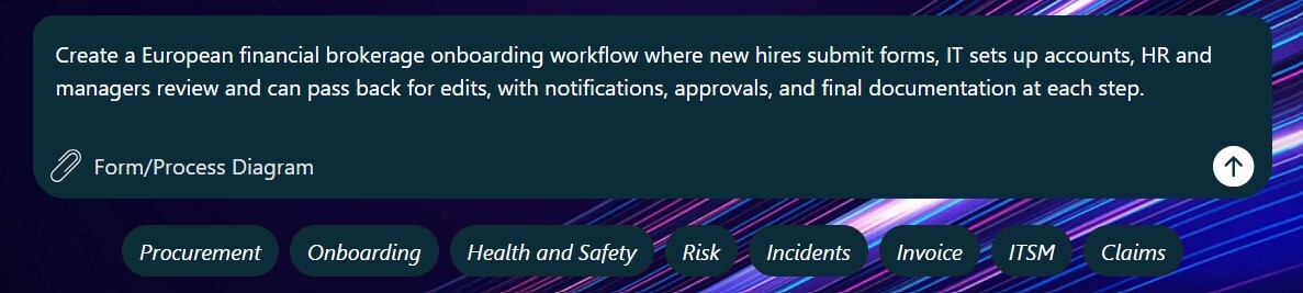 Screenshot of FlowForma’s AI-powered process automation