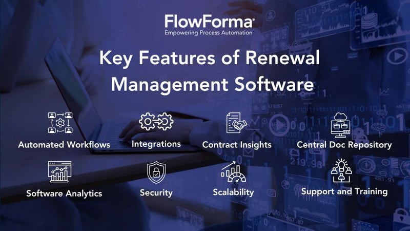 Image depicting key features in a renewal management software