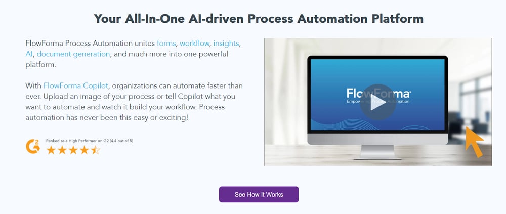 Screenshot of FlowForma’s Homepage