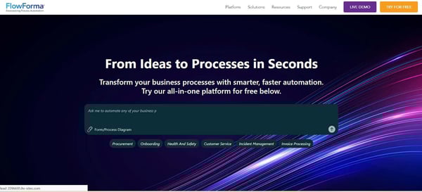 Screenshot of FlowForma’s homepage