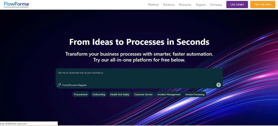 Screenshot of FlowForma’s homepage