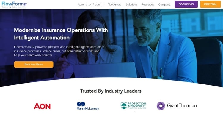 Screenshot of FlowForma insurance page