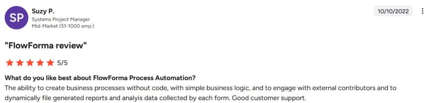 Screenshot of FlowForma review