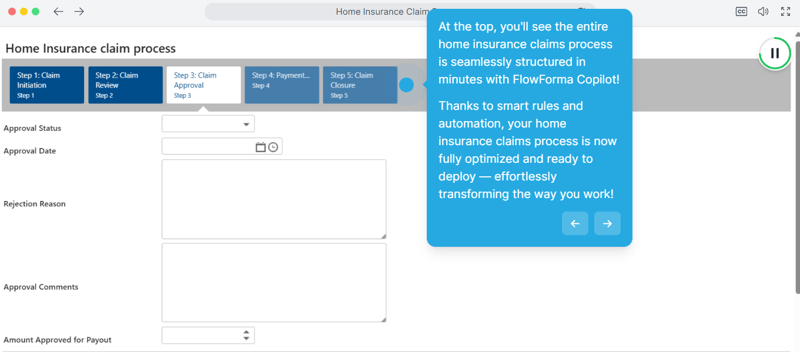 creenshot showing FlowForma’s digital form for seamless claims processing automation