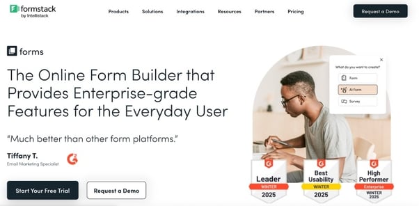 Screenshot of Formstack’s online form builder page