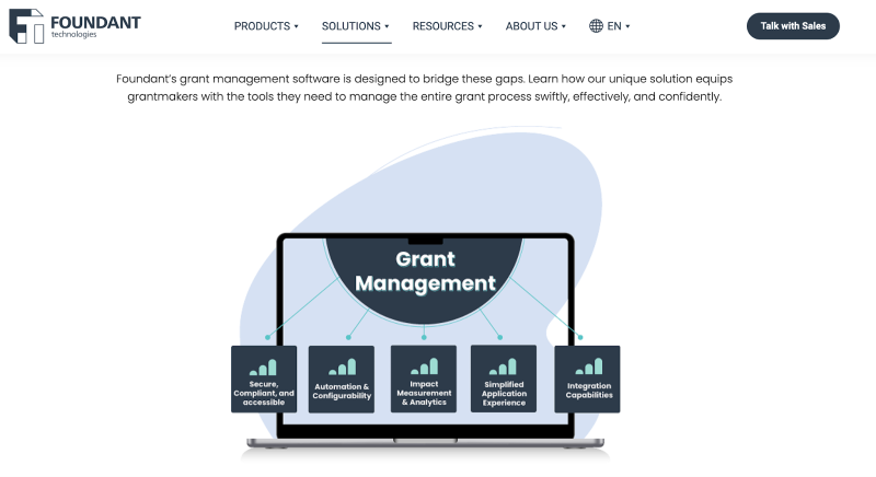 Screenshot of Foundant Technologies' grant management platform page