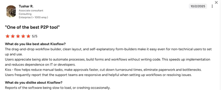 g2 review of Kissflow from Tushar R