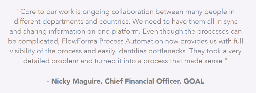 Screenshot of not-for-profit testimonial