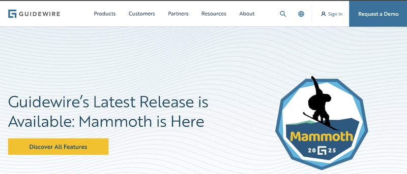 A screenshot of Guidewire’s homepage