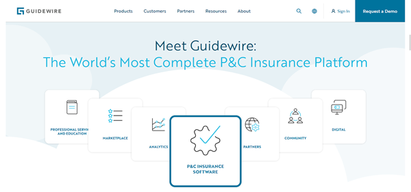 Screenshot of Guidewire’s homepage