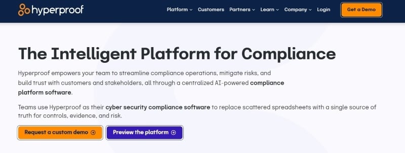 Screenshot of Hyperproof’s homepage