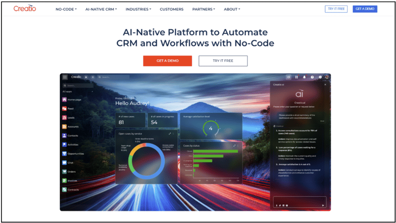 Image Shown: A screenshot of Creatio’s homepage