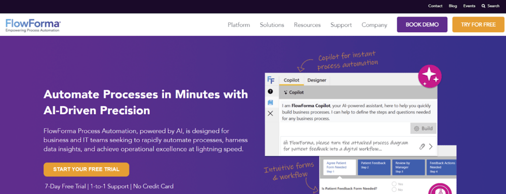 Image Shown: A screenshot of FlowForma’s homepage