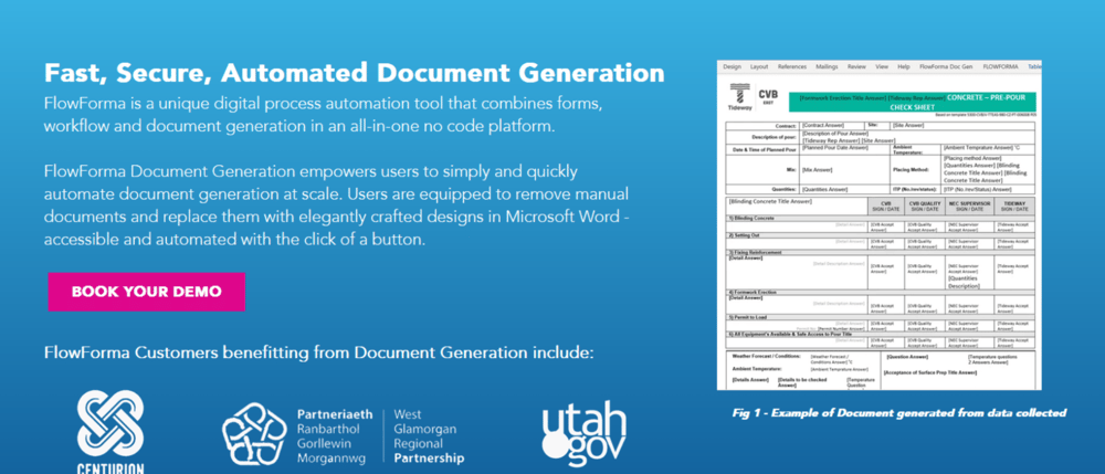 Image Shown: Screenshot of FlowForma’s document generation page