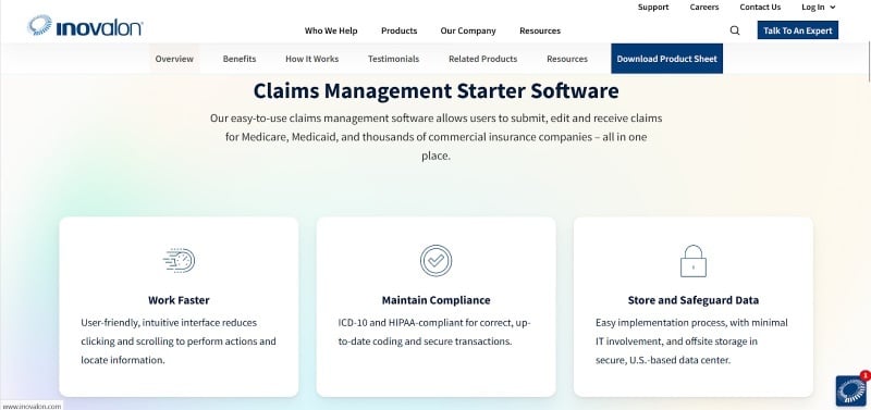 Screenshot of Inovalon’s claims management page 