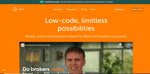 Screenshot of Insly’s homepage