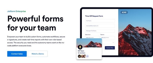  Screenshot of Jotform’s enterprise form builder page