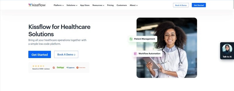 Screenshot of Kissflow’s healthcare solutions page