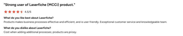 Screenshot of G2 user review of Laserfiche