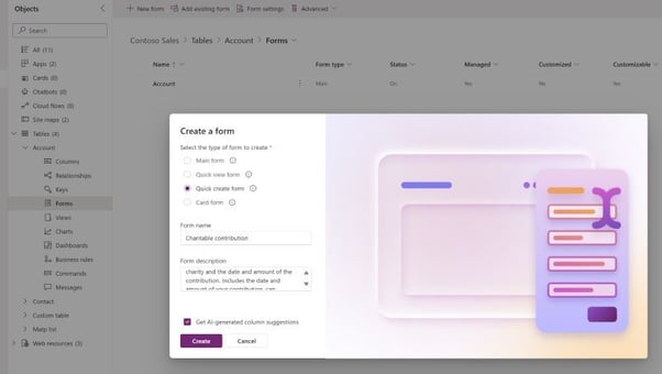 Screenshot of Microsoft Power Apps form builder