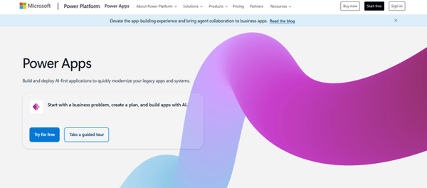 Image shown: Screenshot of Microsoft Power Apps Homepage