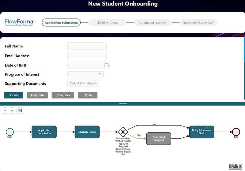 Picture of student onboarding flow created by FlowForma Copilot