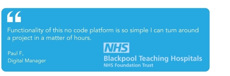 Screenshot of FlowForma testimonial about it's no code functionality