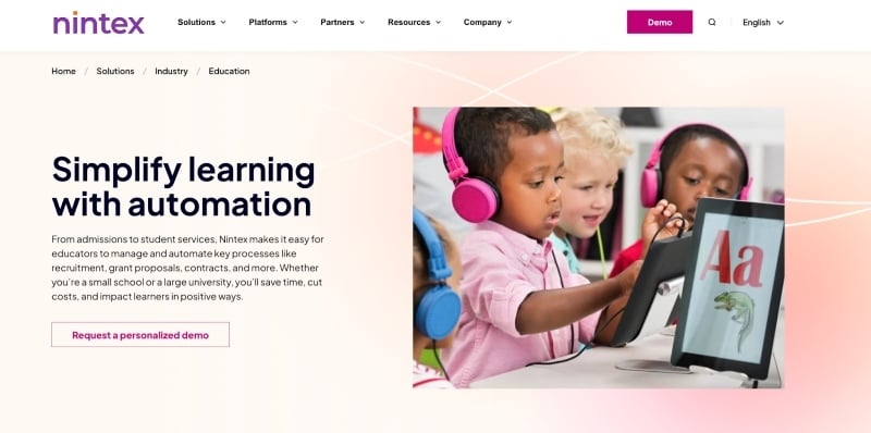 Screenshot of Nintex’s education offering homepage