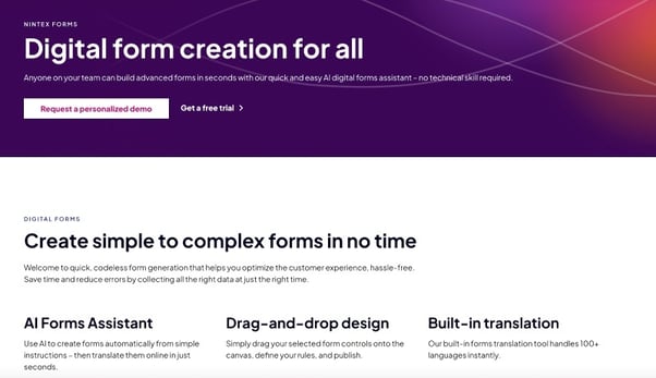 Screenshot of Nintex’s digital form creation