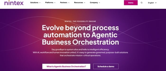 Screenshot of Nintex’s homepage
