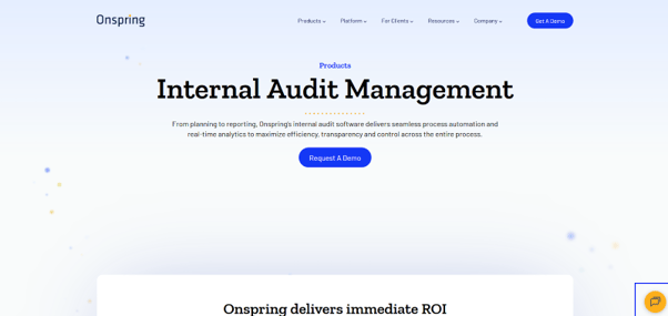 Screenshot of Onspring’s internal audit management page