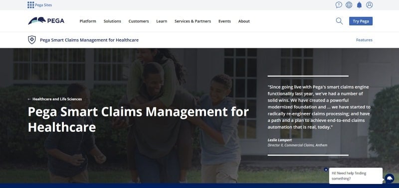 Screenshot of Pega’s claims management page 