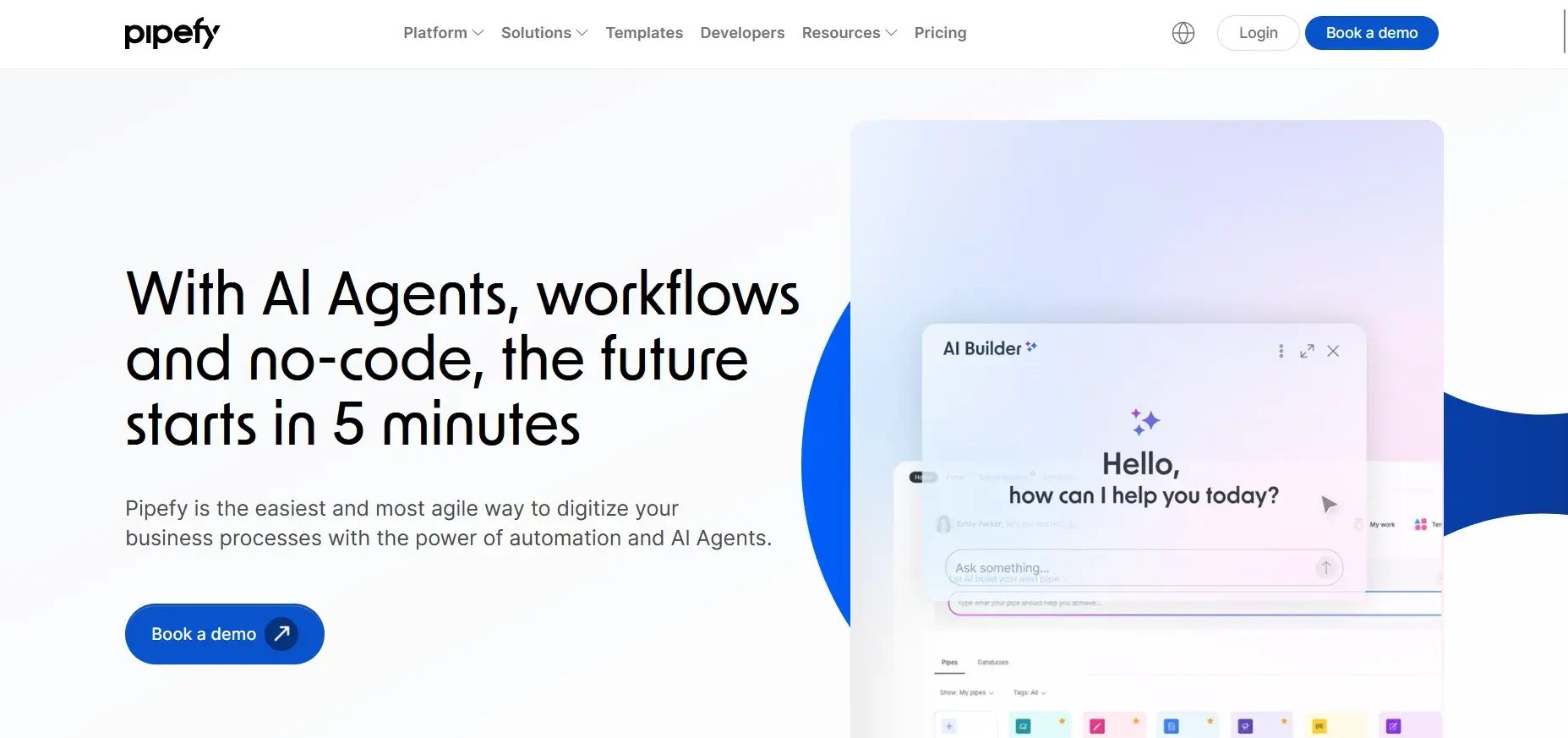 Screenshot of the Pipefy homepage