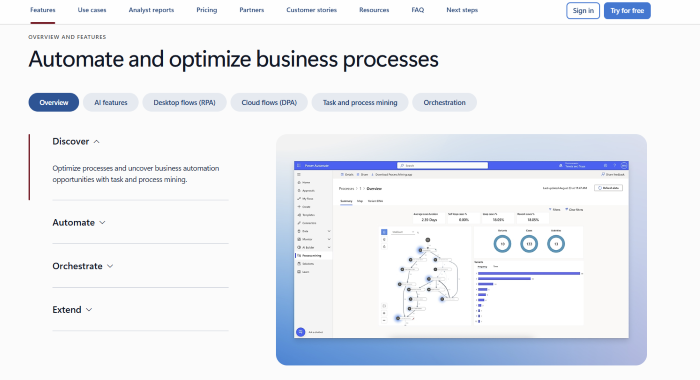 Screenshot of Power Automate’s homepage