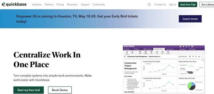 Screenshot of Quickbase’s homepage