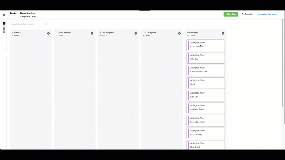 Quickbase Kanban and drag-and-drop features in action, showcasing it as a workflowgen alternative