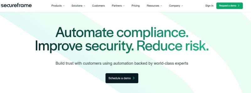 Screenshot of Secureframe’s homepage