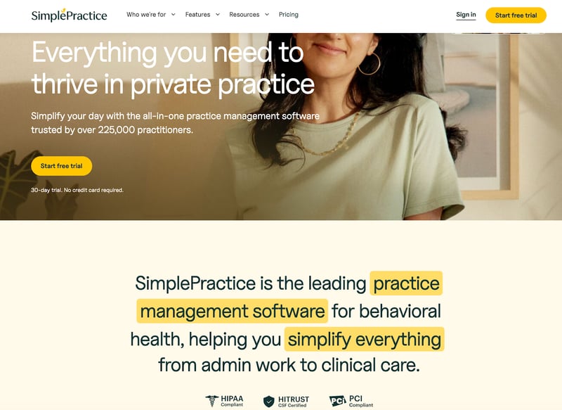 SimplePractice's overview as a leading practice management software