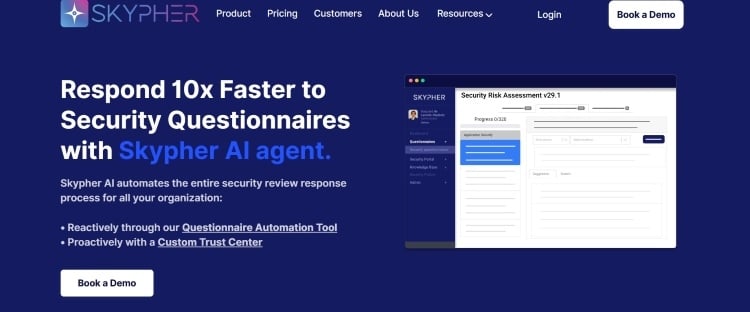 Screenshot of Skypher’s security questionnaire page